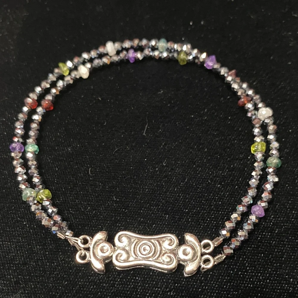 Elegant Natural pyrite gemstone & crystal Beaded sterling silver toggle bracelet
